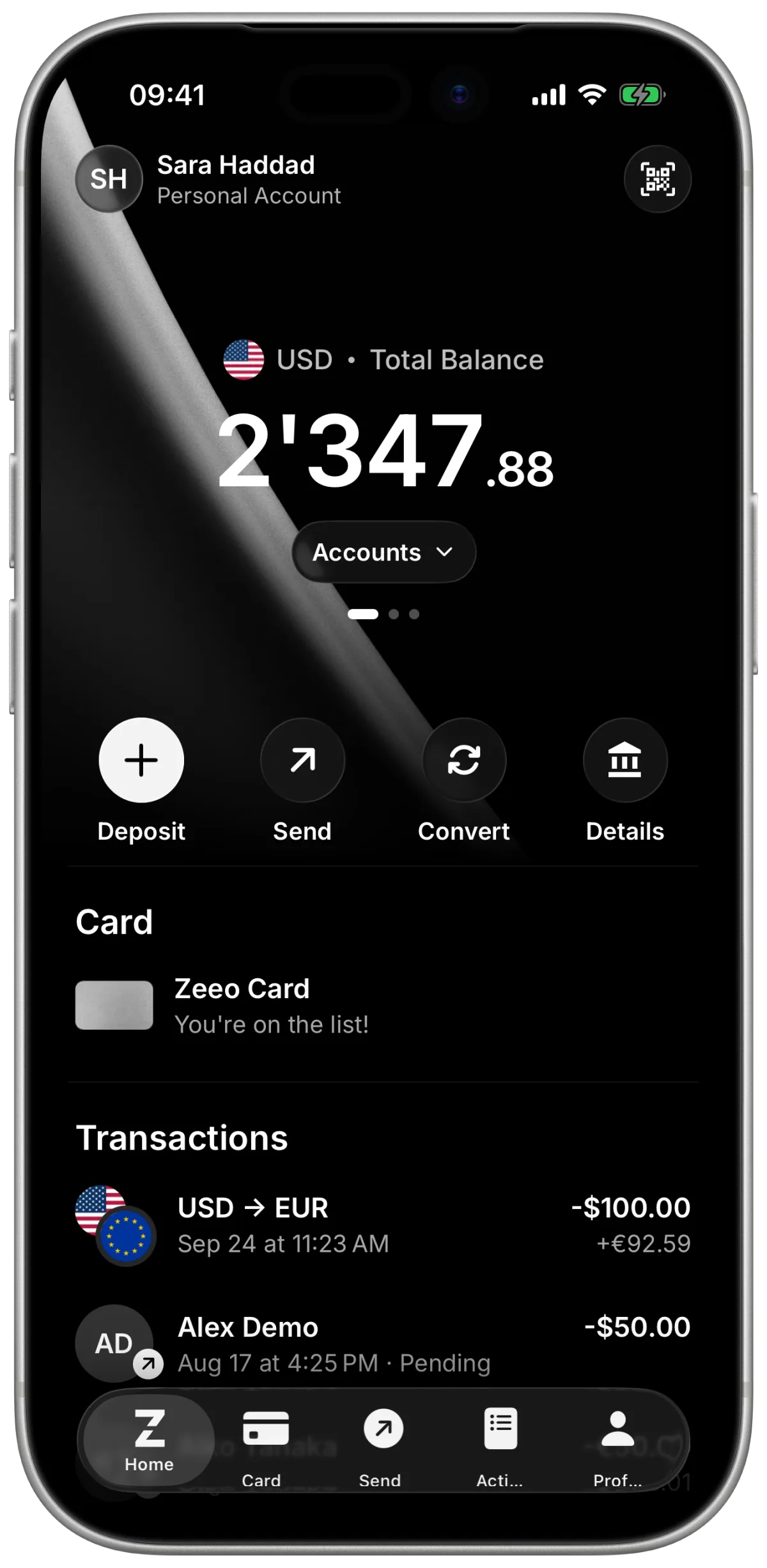 Zeeo app home screen