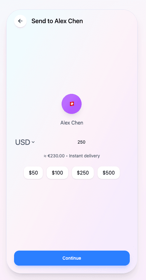 Zeeo send money screen